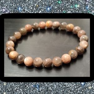 Black Moonstone gemstone beaded stretch bracelet #023